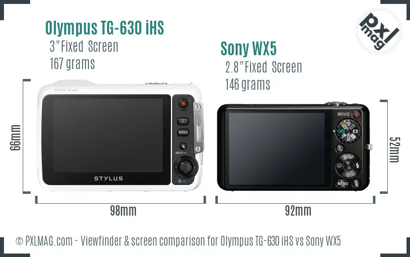 Olympus TG-630 iHS vs Sony WX5 Screen and Viewfinder comparison