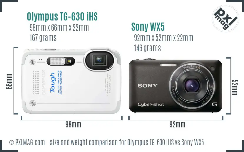 Olympus TG-630 iHS vs Sony WX5 size comparison