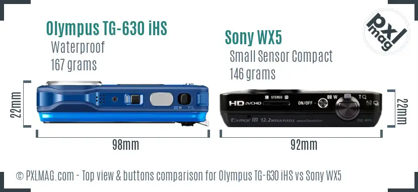 Olympus TG-630 iHS vs Sony WX5 top view buttons comparison