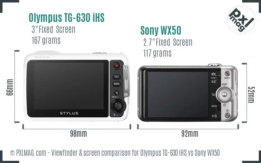 Olympus TG-630 iHS vs Sony WX50 Screen and Viewfinder comparison