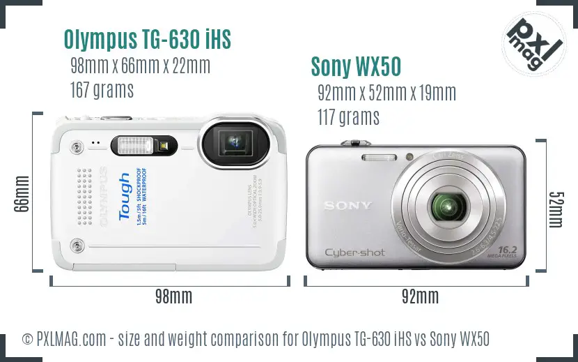 Olympus TG-630 iHS vs Sony WX50 size comparison