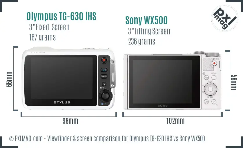 Olympus TG-630 iHS vs Sony WX500 Screen and Viewfinder comparison