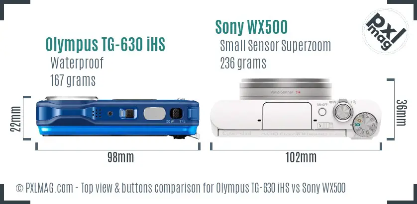 Olympus TG-630 iHS vs Sony WX500 top view buttons comparison