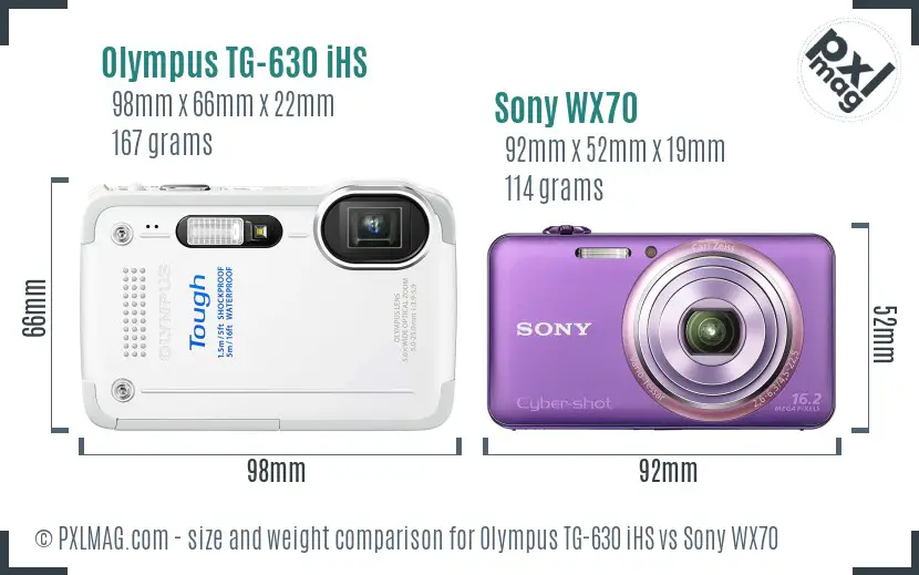 Olympus TG-630 iHS vs Sony WX70 size comparison