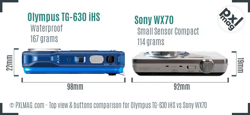 Olympus TG-630 iHS vs Sony WX70 top view buttons comparison