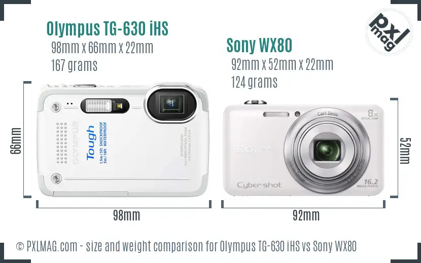 Olympus TG-630 iHS vs Sony WX80 size comparison