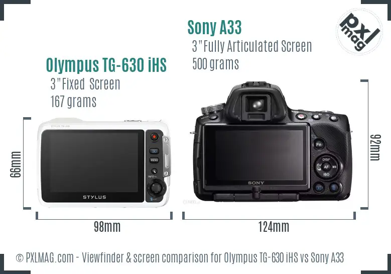 Olympus TG-630 iHS vs Sony A33 Screen and Viewfinder comparison