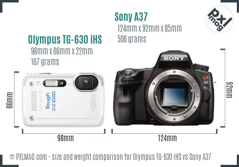 Olympus TG-630 iHS vs Sony A37 size comparison