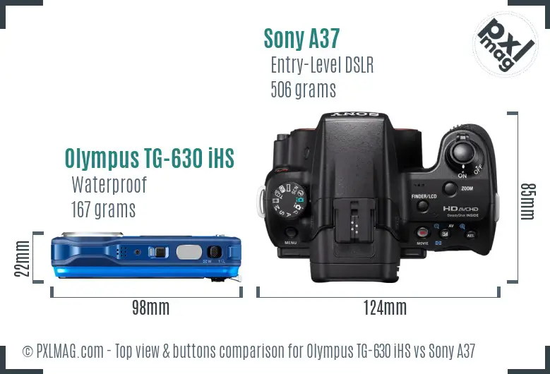Olympus TG-630 iHS vs Sony A37 top view buttons comparison