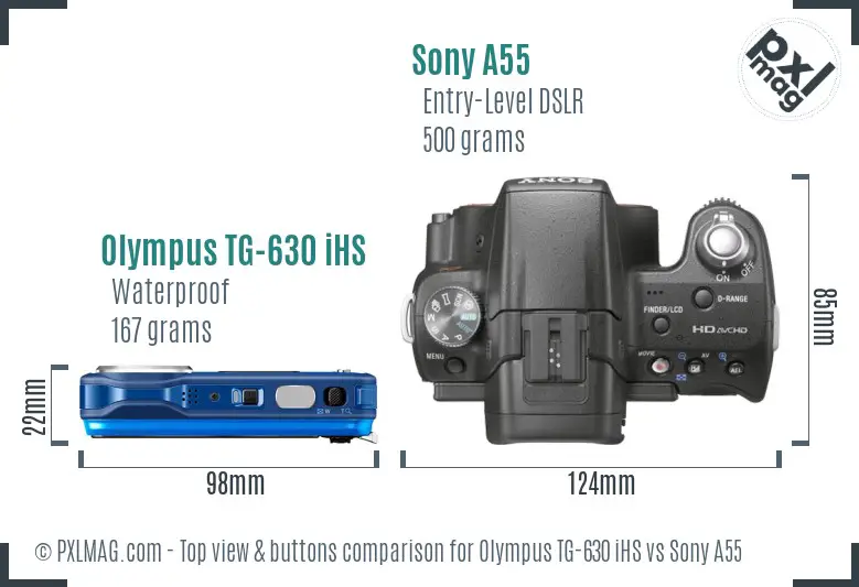 Olympus TG-630 iHS vs Sony A55 top view buttons comparison