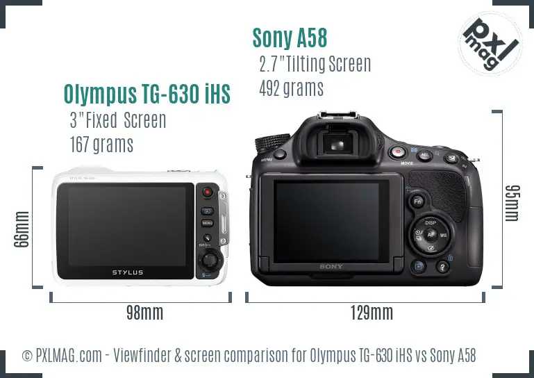 Olympus TG-630 iHS vs Sony A58 Screen and Viewfinder comparison