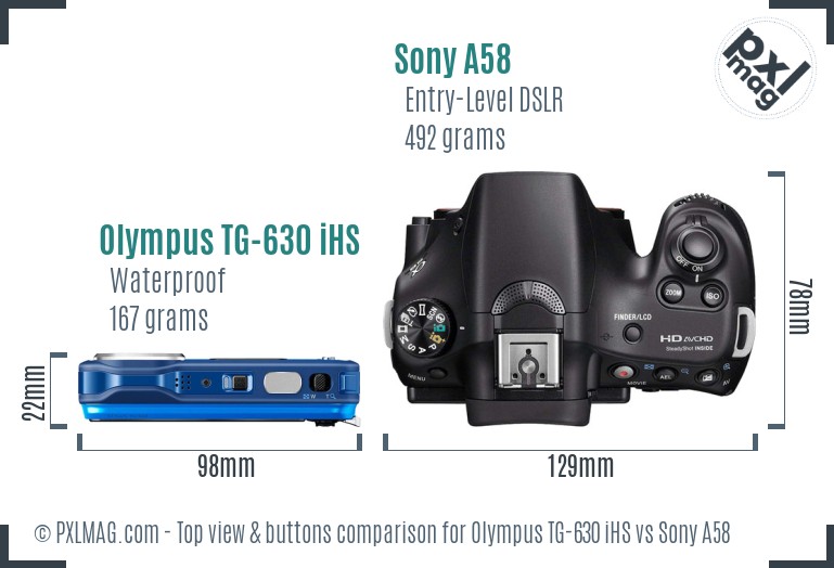 Olympus TG-630 iHS vs Sony A58 top view buttons comparison