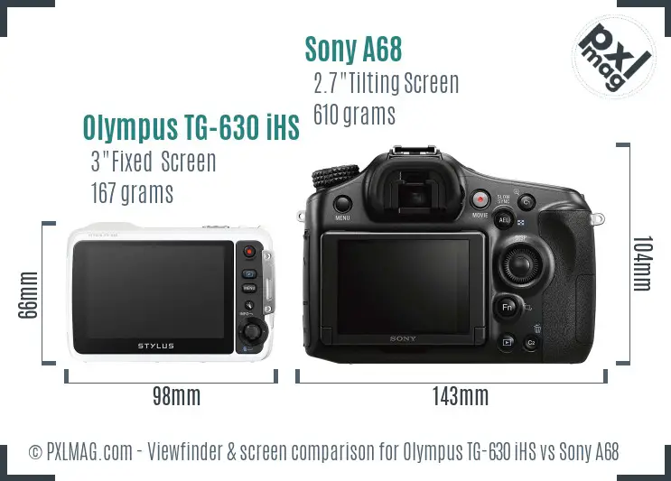 Olympus TG-630 iHS vs Sony A68 Screen and Viewfinder comparison