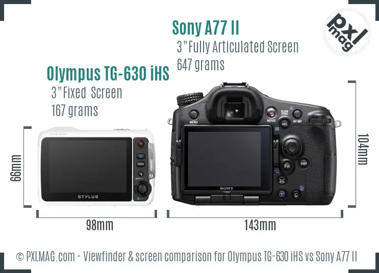 Olympus TG-630 iHS vs Sony A77 II Screen and Viewfinder comparison
