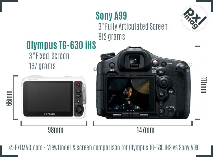 Olympus TG-630 iHS vs Sony A99 Screen and Viewfinder comparison