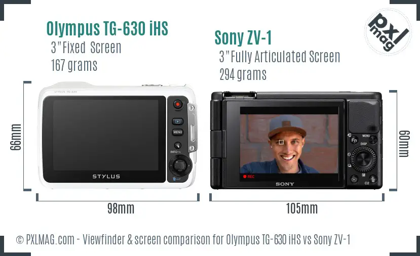 Olympus TG-630 iHS vs Sony ZV-1 Screen and Viewfinder comparison