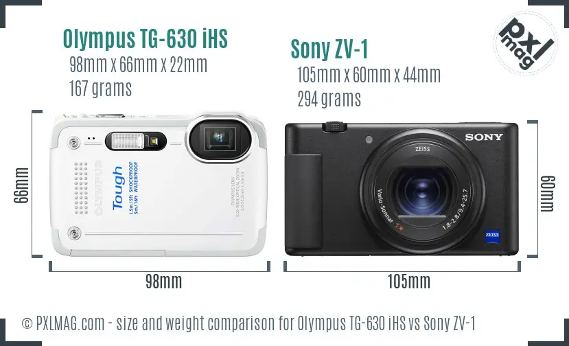 Olympus TG-630 iHS vs Sony ZV-1 size comparison