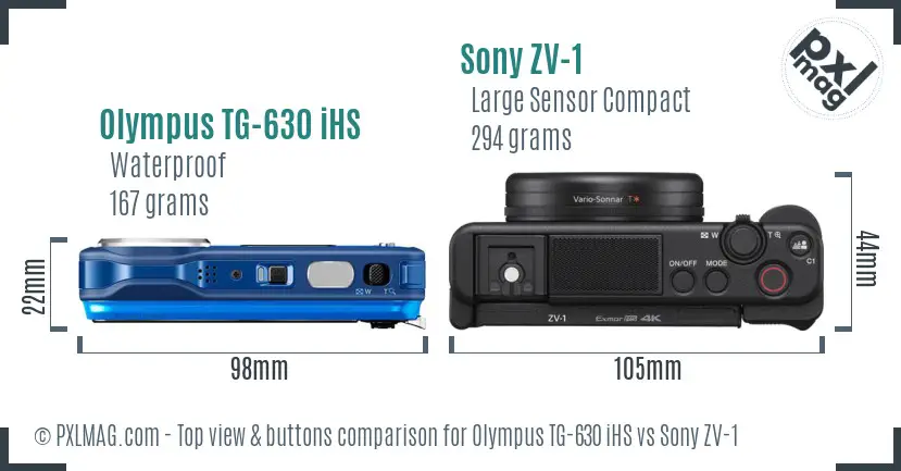 Olympus TG-630 iHS vs Sony ZV-1 top view buttons comparison