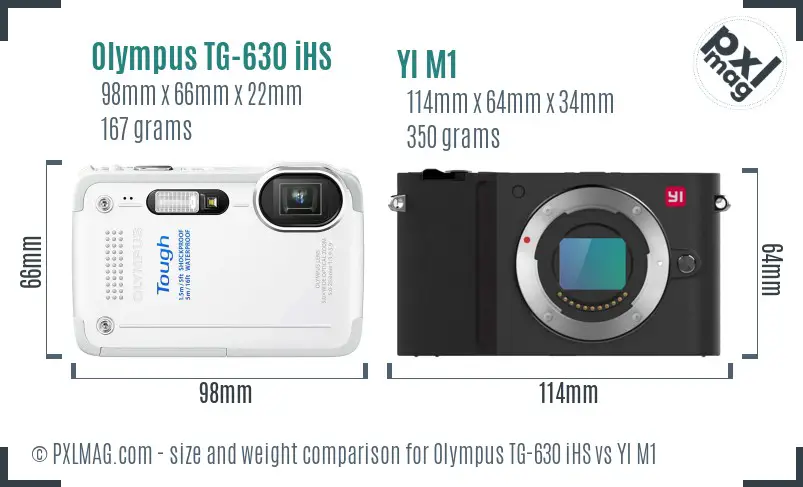 Olympus TG-630 iHS vs YI M1 size comparison