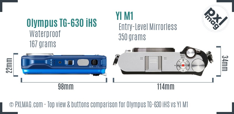 Olympus TG-630 iHS vs YI M1 top view buttons comparison