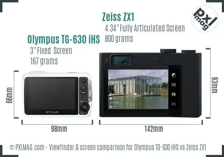 Olympus TG-630 iHS vs Zeiss ZX1 Screen and Viewfinder comparison