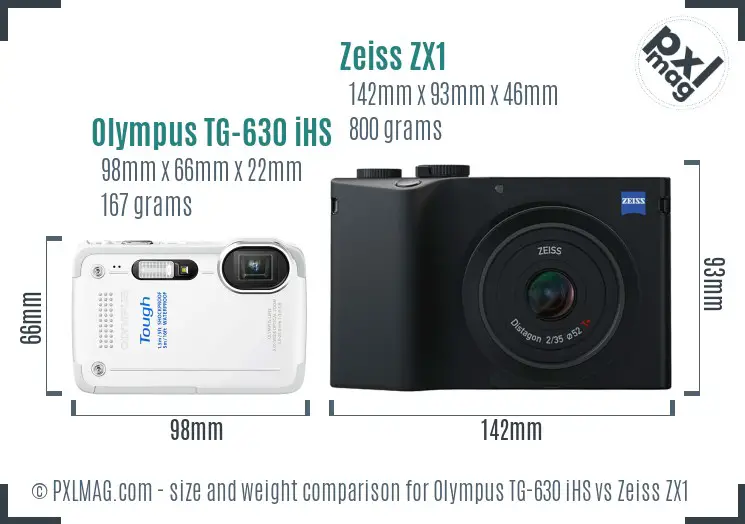 Olympus TG-630 iHS vs Zeiss ZX1 size comparison