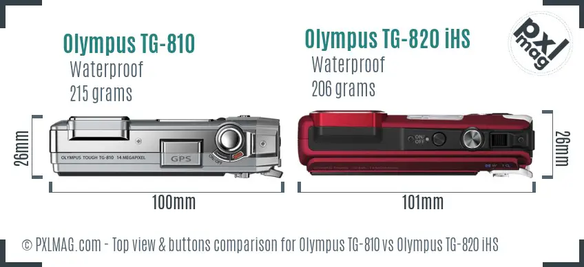 Olympus TG-810 vs Olympus TG-820 iHS top view buttons comparison