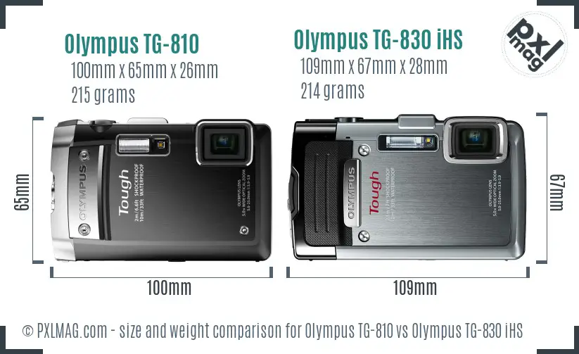 Olympus TG-810 vs Olympus TG-830 iHS size comparison