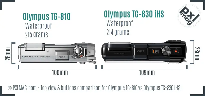 Olympus TG-810 vs Olympus TG-830 iHS top view buttons comparison