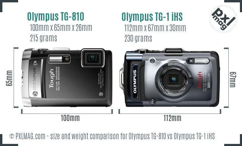 Olympus TG-810 vs Olympus TG-1 iHS size comparison