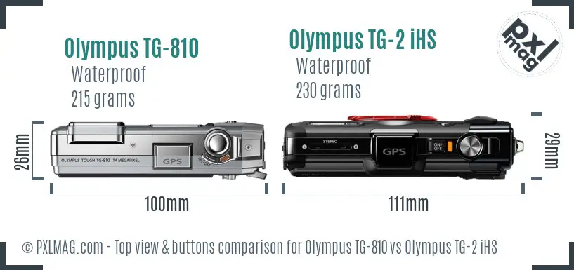 Olympus TG-810 vs Olympus TG-2 iHS top view buttons comparison