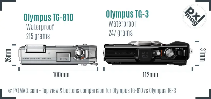 Olympus TG-810 vs Olympus TG-3 top view buttons comparison