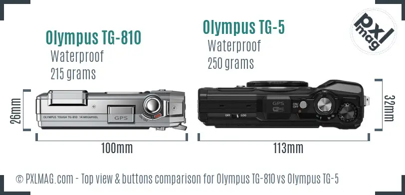 Olympus TG-810 vs Olympus TG-5 top view buttons comparison