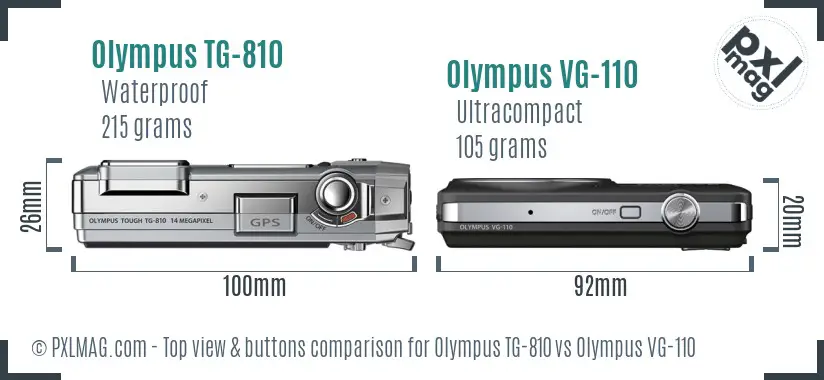 Olympus TG-810 vs Olympus VG-110 top view buttons comparison