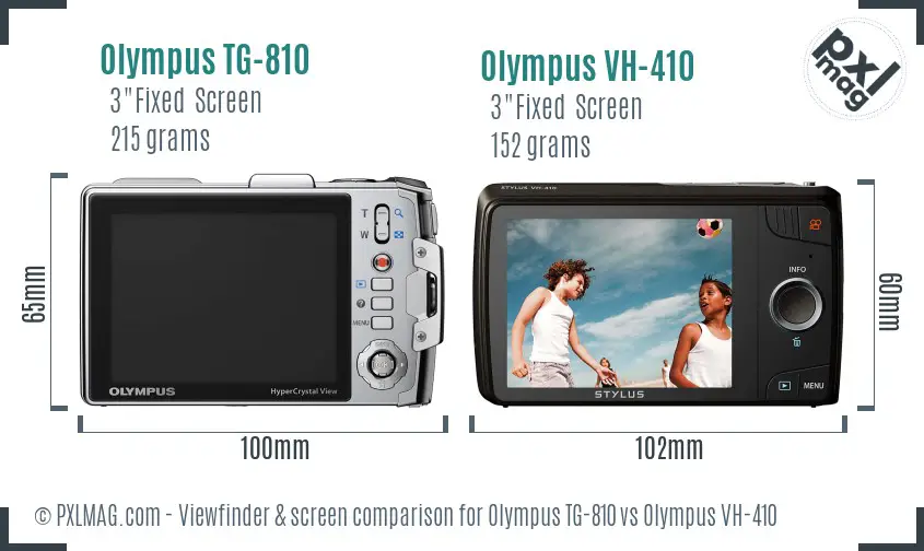Olympus TG-810 vs Olympus VH-410 Screen and Viewfinder comparison