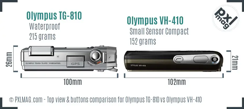 Olympus TG-810 vs Olympus VH-410 top view buttons comparison