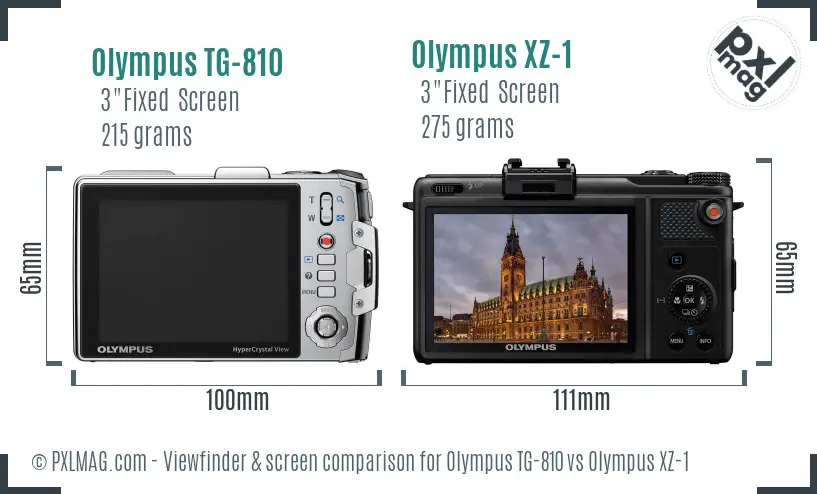 Olympus TG-810 vs Olympus XZ-1 Screen and Viewfinder comparison