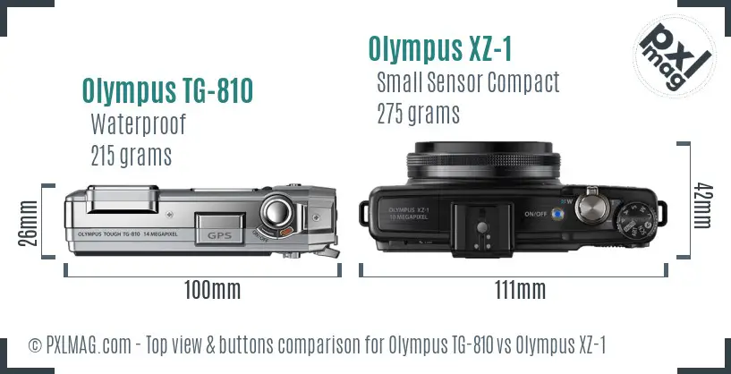 Olympus TG-810 vs Olympus XZ-1 top view buttons comparison