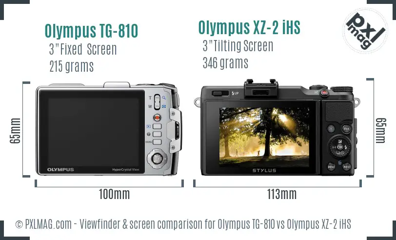 Olympus TG-810 vs Olympus XZ-2 iHS Screen and Viewfinder comparison