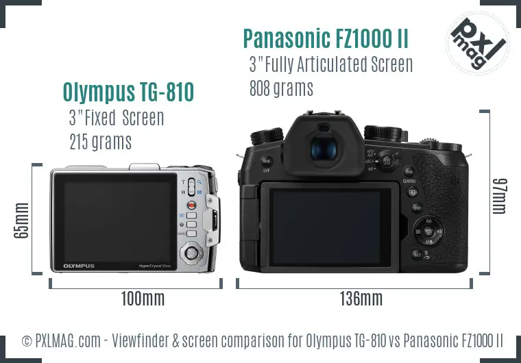 Olympus TG-810 vs Panasonic FZ1000 II Screen and Viewfinder comparison