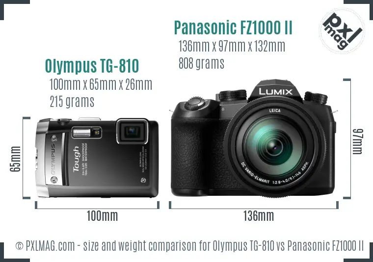 Olympus TG-810 vs Panasonic FZ1000 II size comparison