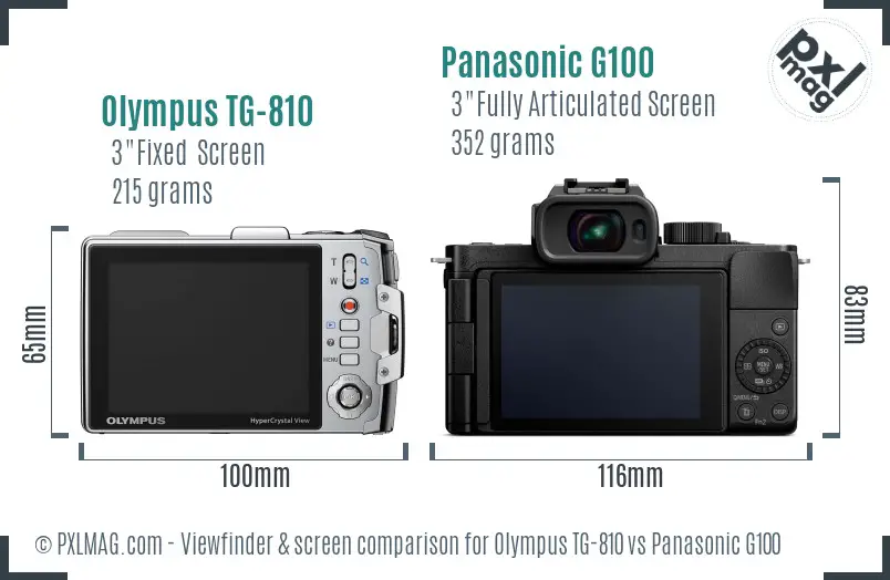 Olympus TG-810 vs Panasonic G100 Screen and Viewfinder comparison