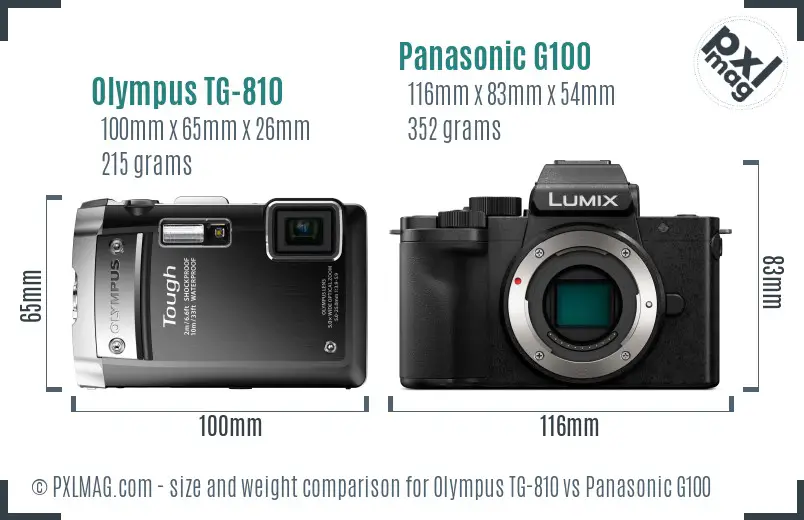 Olympus TG-810 vs Panasonic G100 size comparison
