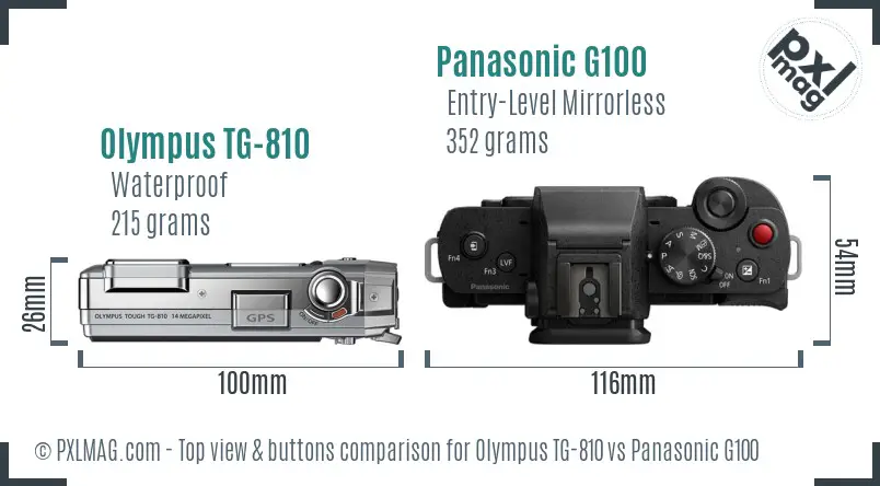 Olympus TG-810 vs Panasonic G100 top view buttons comparison