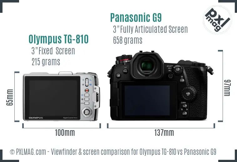 Olympus TG-810 vs Panasonic G9 Screen and Viewfinder comparison