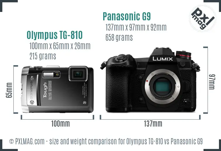 Olympus TG-810 vs Panasonic G9 size comparison