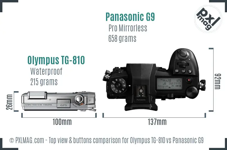 Olympus TG-810 vs Panasonic G9 top view buttons comparison