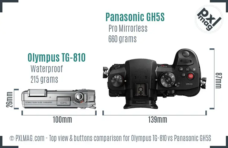 Olympus TG-810 vs Panasonic GH5S top view buttons comparison