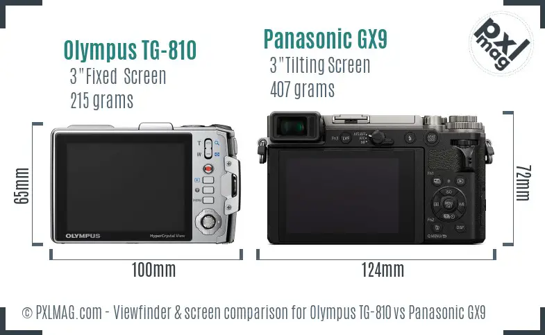 Olympus TG-810 vs Panasonic GX9 Screen and Viewfinder comparison
