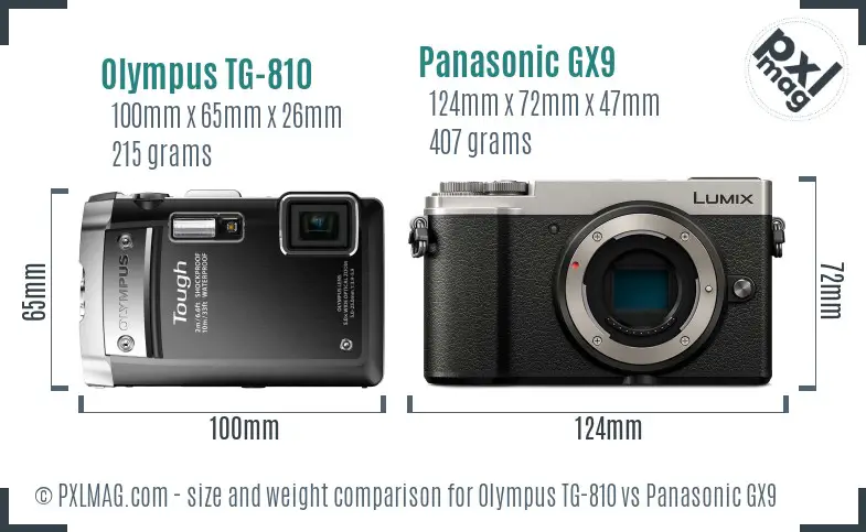 Olympus TG-810 vs Panasonic GX9 size comparison